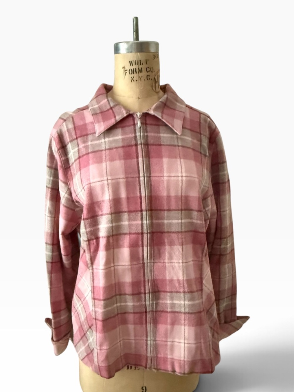Pendleton Vintage 100% Wool Pink Plaid Zip Front Jacket XL